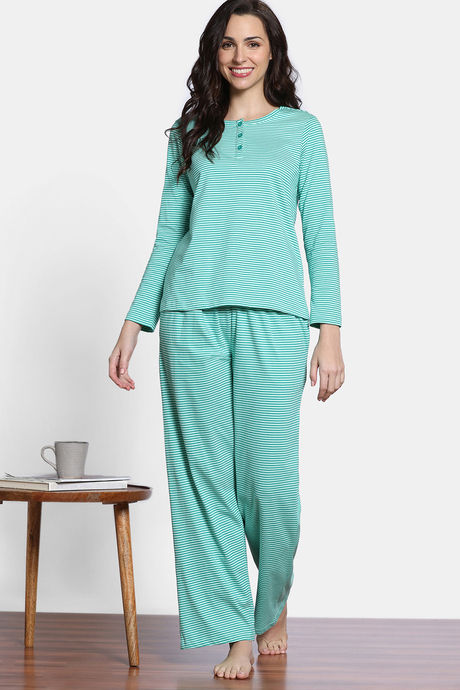 Zivame The Weekender Knit Cotton Pyjama Set - Ocean Floor — image 2